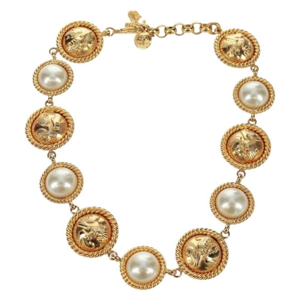 Salvatore Ferragamo Pearl Necklace Metal Gold Tone